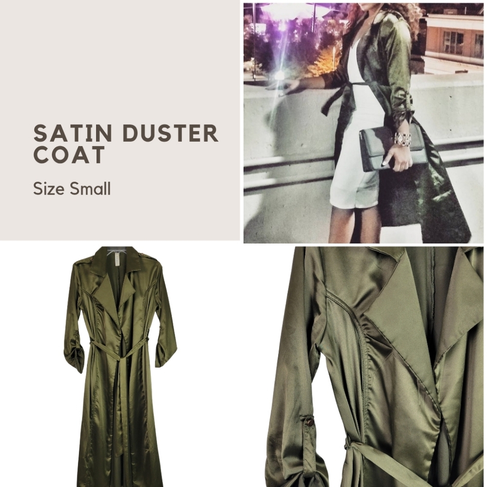 Olive Green Satin Duster Coat